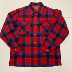 Pendleton | Vintage 60s / 70s Board Shirt Plaid Button Down Red Size Medium